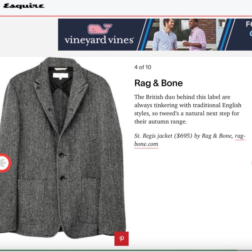 Rag & Bone St. Regis Jacket Wool Size 44